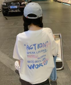 Áo Thun In Chữ Action Áo Thun Tay Lỡ Form Rộng Unisex